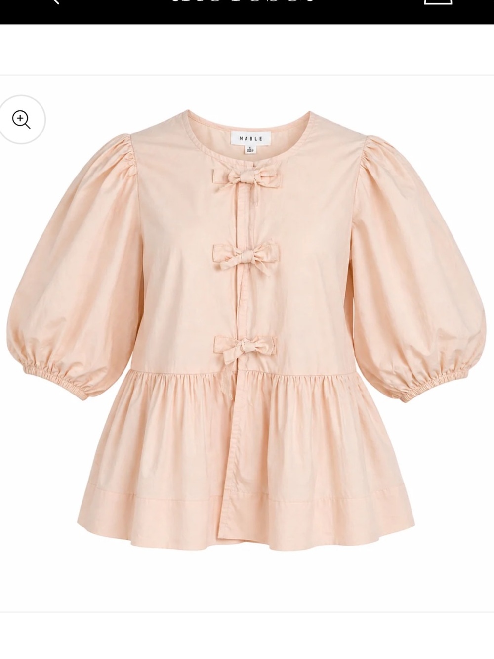 Mable Peplum Blouse with Front Bow Ties and Puff Sleeves size S/M